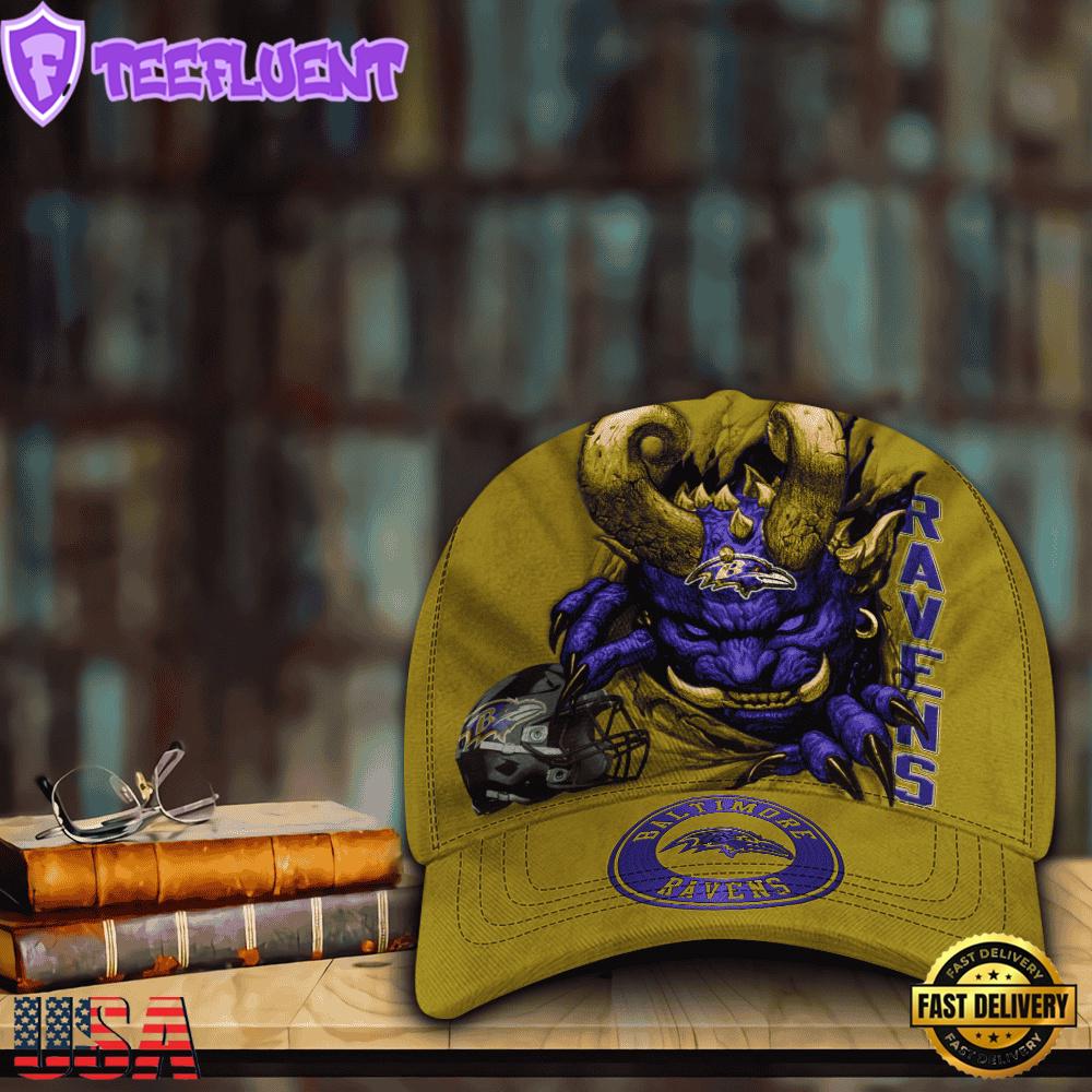 Custom Name And Number NFL Baltimore Ravens Demonhead Baseball Cap