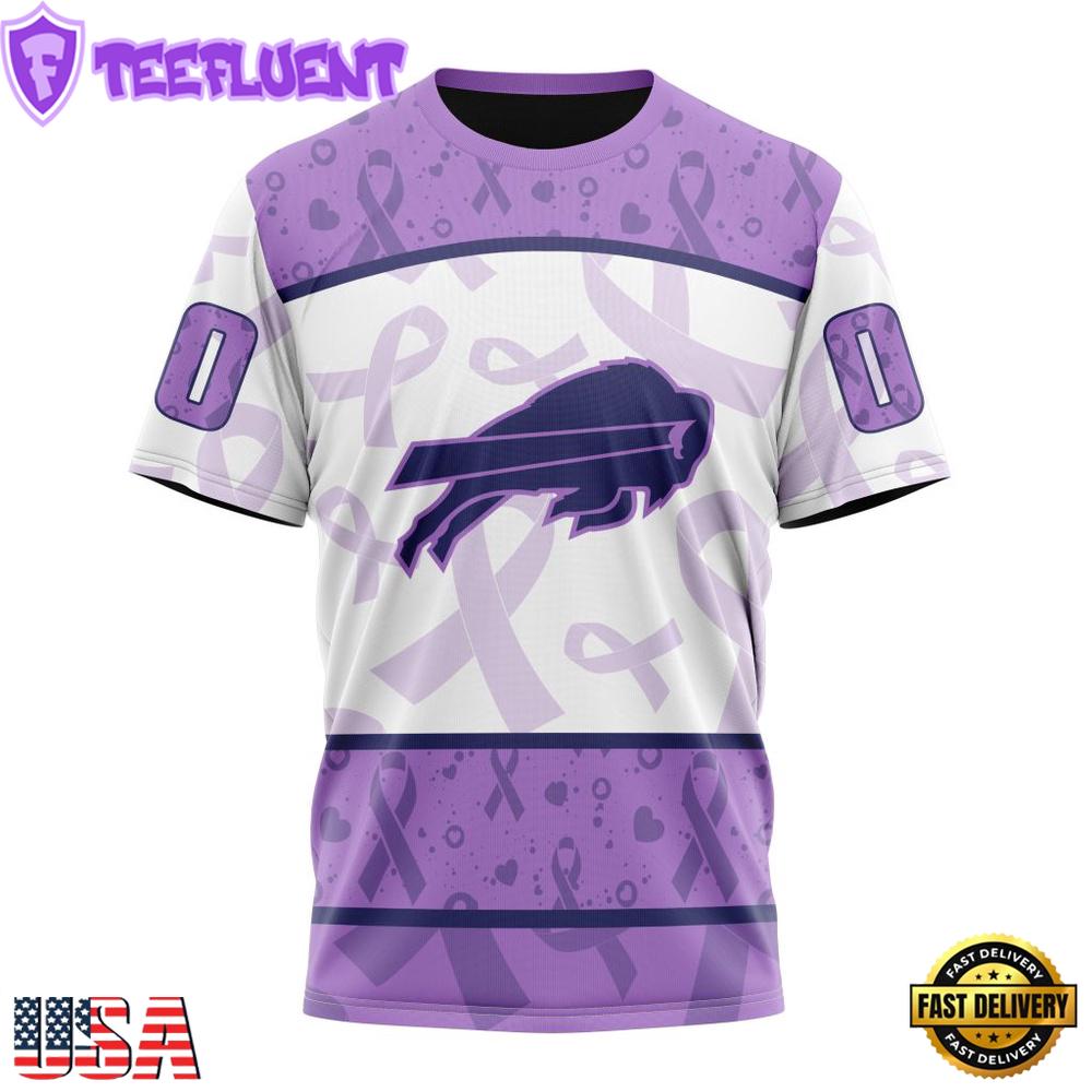 Custom Name And Number NFL Buffalo Bills Football Team Fight Cancer 3D T-Shirt