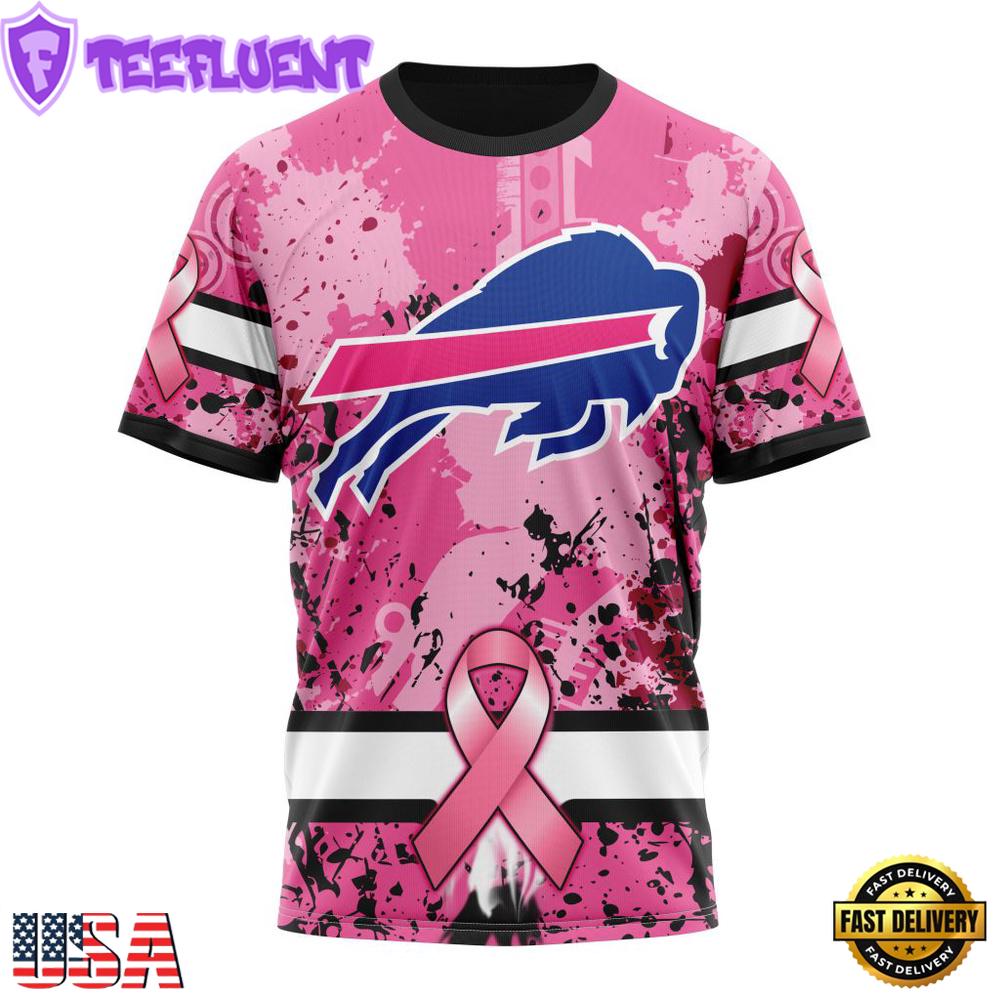 Custom Name And Number NFL Buffalo Bills Pink Breast Cancer 3D T-Shirt