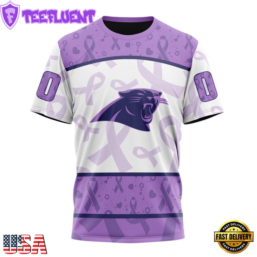 Custom Name And Number NFL Carolina Panthers Football Team Fight Cancer 3D T-Shirt