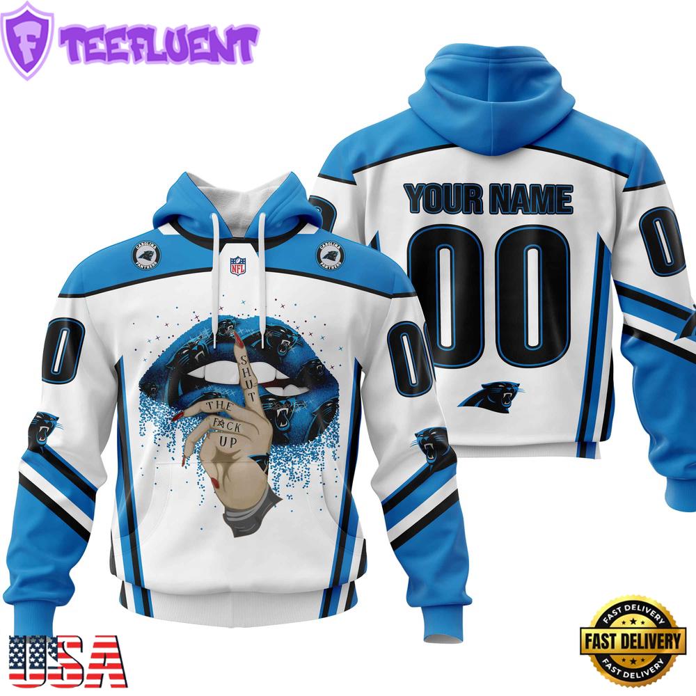 Custom Name And Number NFL Carolina Panthers Lips All Over Print Hoodie