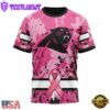 Custom Name And Number NFL Carolina Panthers Pink Breast Cancer 3D T-Shirt
