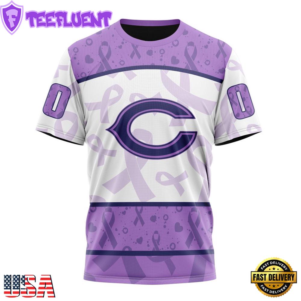Custom Name And Number NFL Chicago Bears Football Team Fight Cancer 3D T-Shirt
