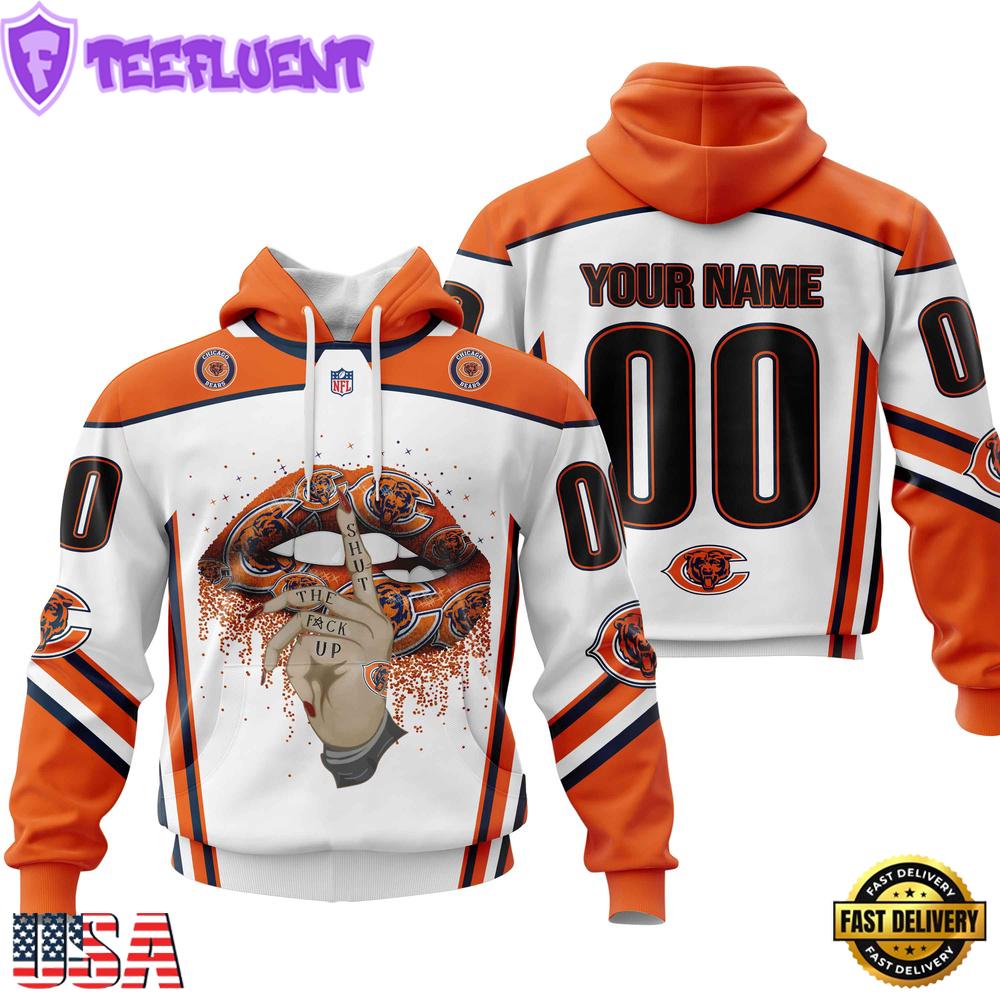 Custom Name And Number NFL Chicago Bears Lips All Over Print Hoodie