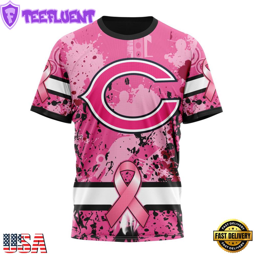 Custom Name And Number NFL Chicago Bears Pink Breast Cancer 3D T-Shirt
