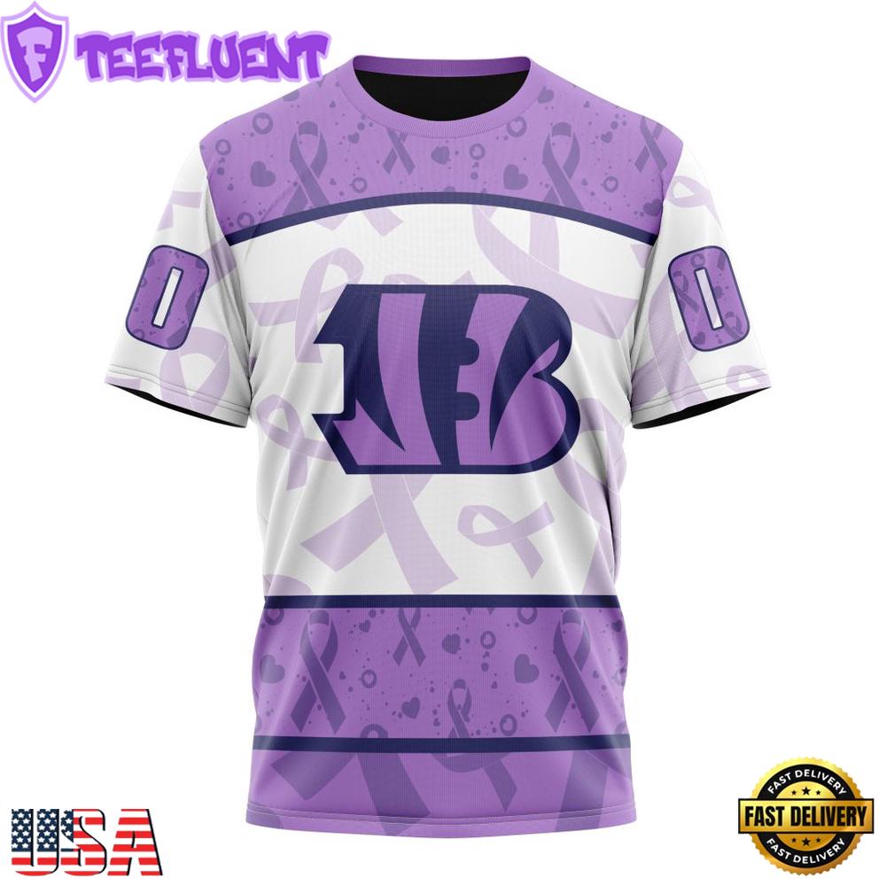 Custom Name And Number NFL Cincinnati Bengals Football Team Fight Cancer 3D T-Shirt