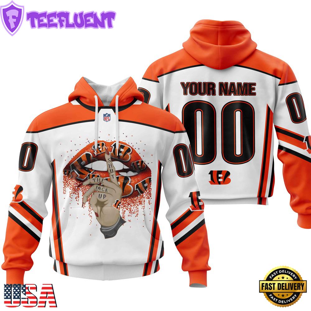Custom Name And Number NFL Cincinnati Bengals Lips All Over Print Hoodie