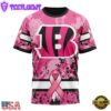 Custom Name And Number NFL Cincinnati Bengals Pink Breast Cancer 3D T-Shirt