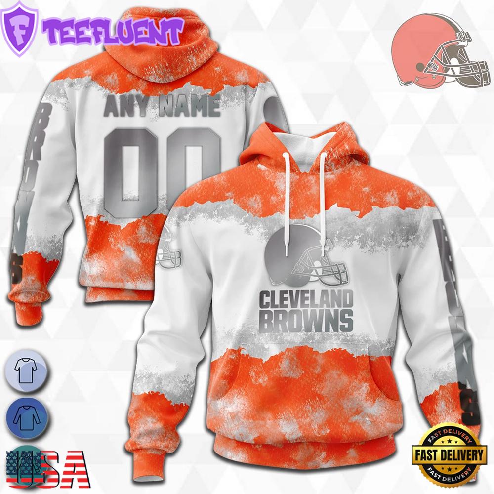 Custom Name And Number NFL Cleveland Browns Color Christmas 3D Hoodie Shirt