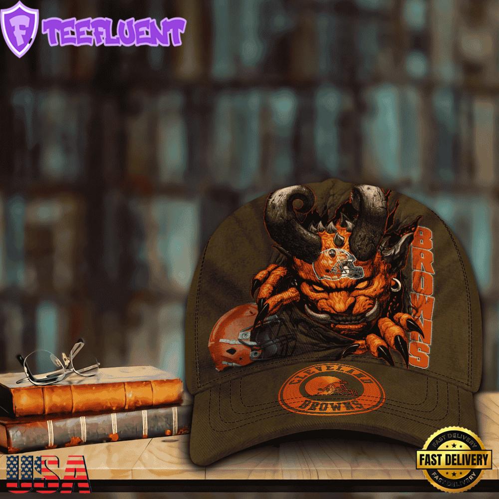 Custom Name And Number NFL Cleveland Browns Demonhead Baseball Cap