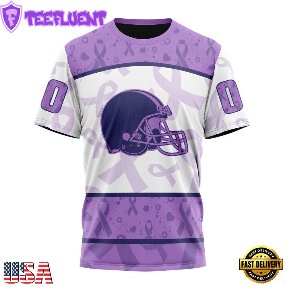 Custom Name And Number NFL Cleveland Browns Football Team Fight Cancer 3D T-Shirt