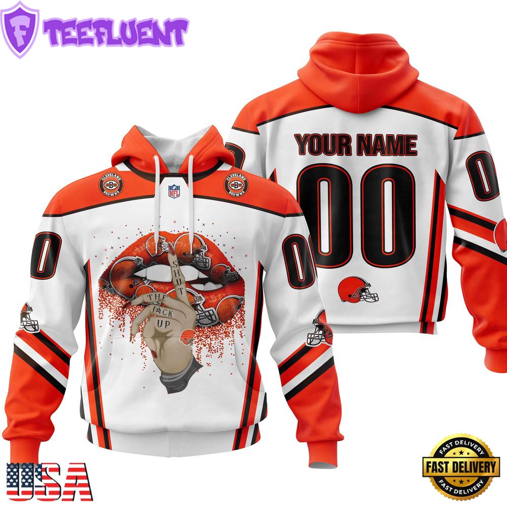 Custom Name And Number NFL Cleveland Browns Lips All Over Print Hoodie