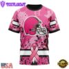 Custom Name And Number NFL Cleveland Browns Pink Breast Cancer 3D T-Shirt
