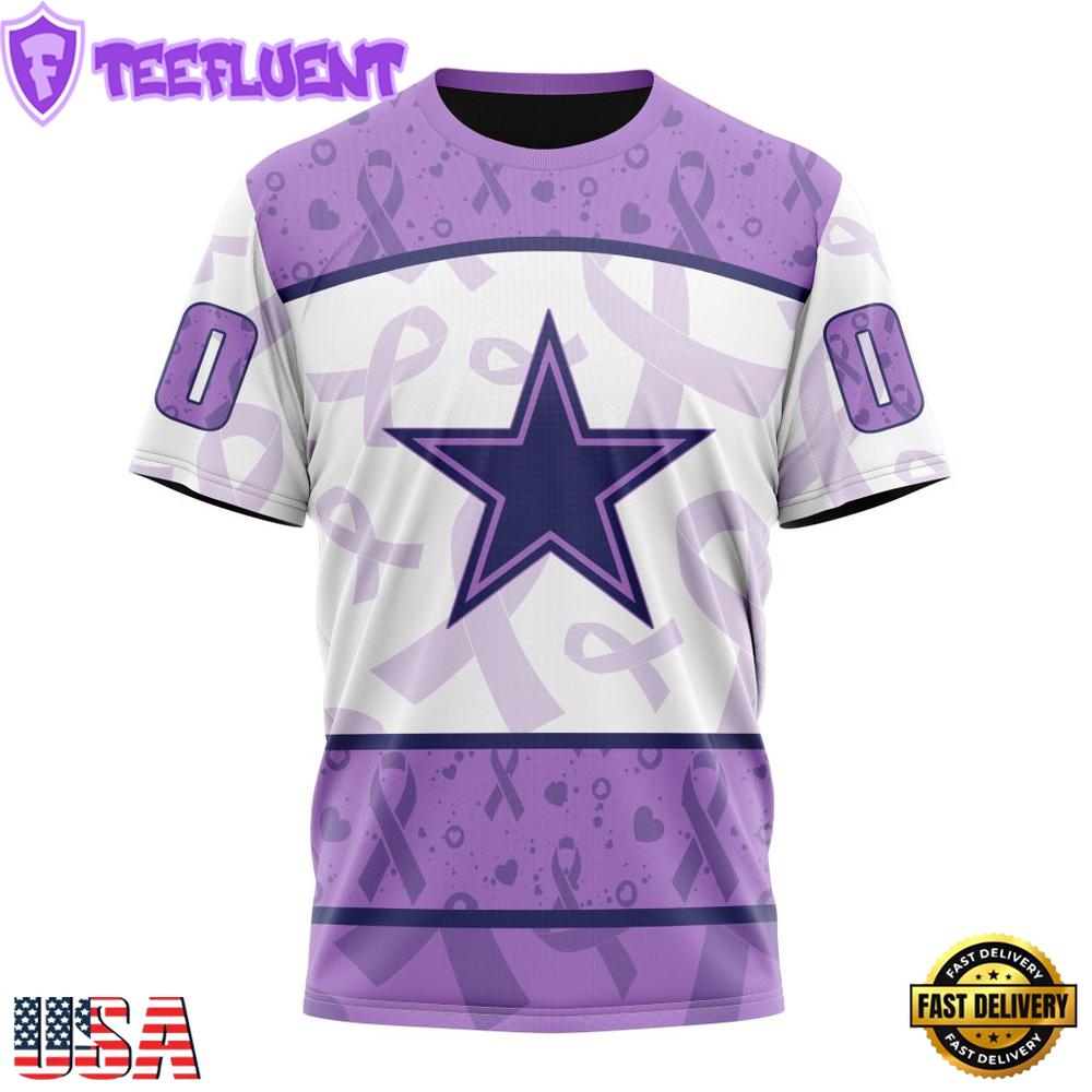 Custom Name And Number NFL Dallas Cowboys Football Team Fight Cancer 3D T-Shirt