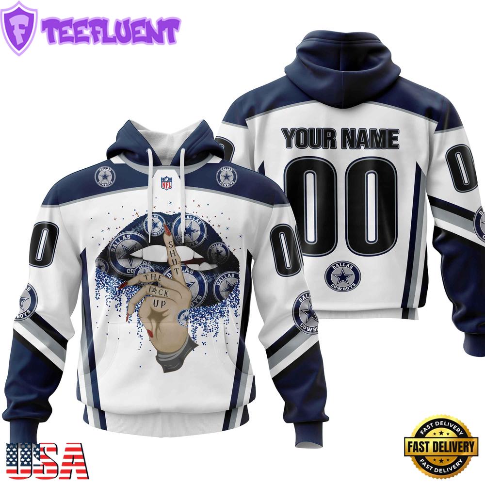 Custom Name And Number NFL Dallas Cowboys Lips All Over Print Hoodie
