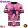 Custom Name And Number NFL Dallas Cowboys Pink Breast Cancer 3D T-Shirt