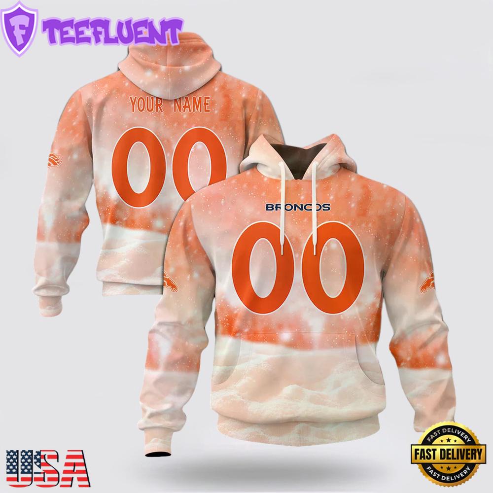 Custom Name And Number NFL Denver Broncos Christmas Spirit All Over Print Hoodie Shirt