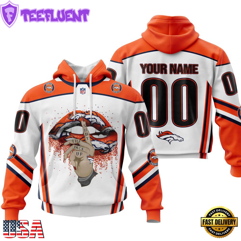 Custom Name And Number NFL Denver Broncos Lips All Over Print Hoodie