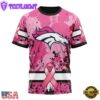 Custom Name And Number NFL Denver Broncos Pink Breast Cancer 3D T-Shirt