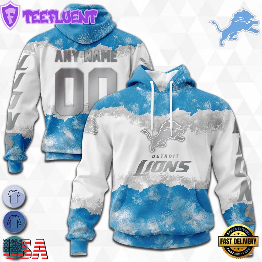Custom Name And Number NFL Detroit Lions Color Christmas 3D Hoodie Shirt