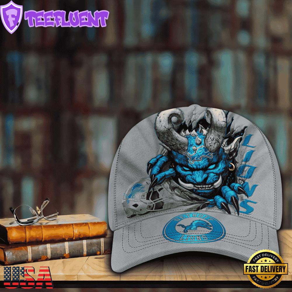 Custom Name And Number NFL Detroit Lions Demonhead Baseball Cap
