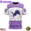 Custom Name And Number NFL Detroit Lions Football Team Fight Cancer 3D T-Shirt