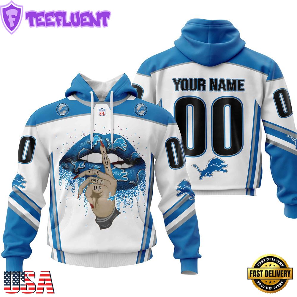 Custom Name And Number NFL Detroit Lions Lips All Over Print Hoodie