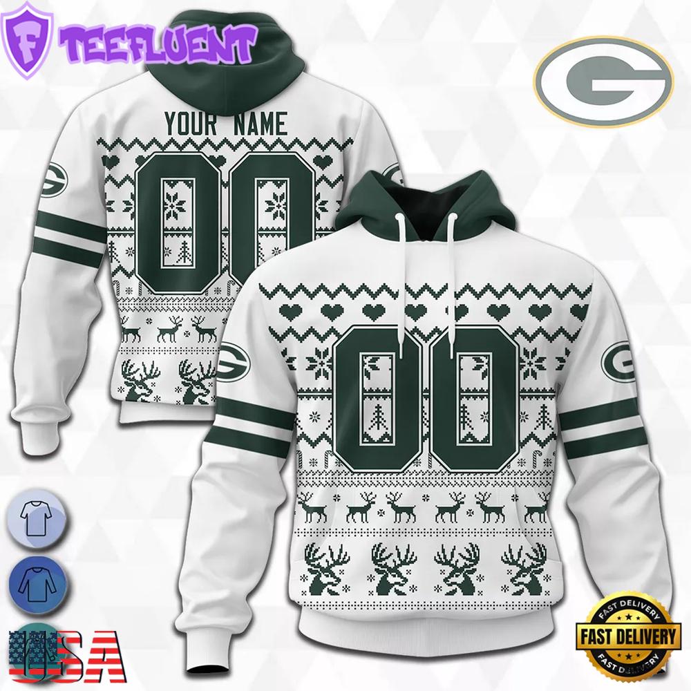 Custom Name And Number NFL Green Bay Packers Christmas Spirit All Over Print Hoodie Shirt
