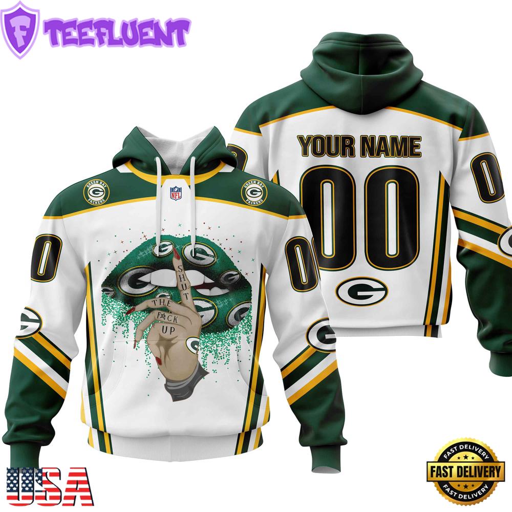 Custom Name And Number NFL Green Bay Packers Lips All Over Print Hoodie