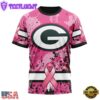 Custom Name And Number NFL Green Bay Packers Pink Breast Cancer 3D T-Shirt