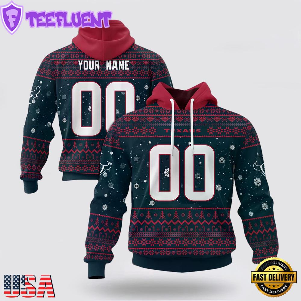 Custom Name And Number NFL Houston Texans Christmas Spirit All Over Print Hoodie Shirt
