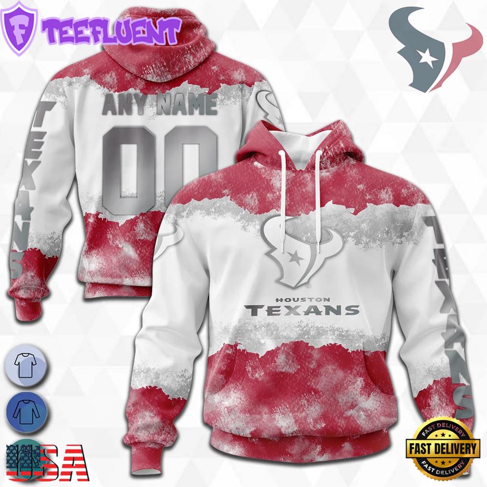 Custom Name And Number NFL Houston Texans Color Christmas 3D Hoodie Shirt