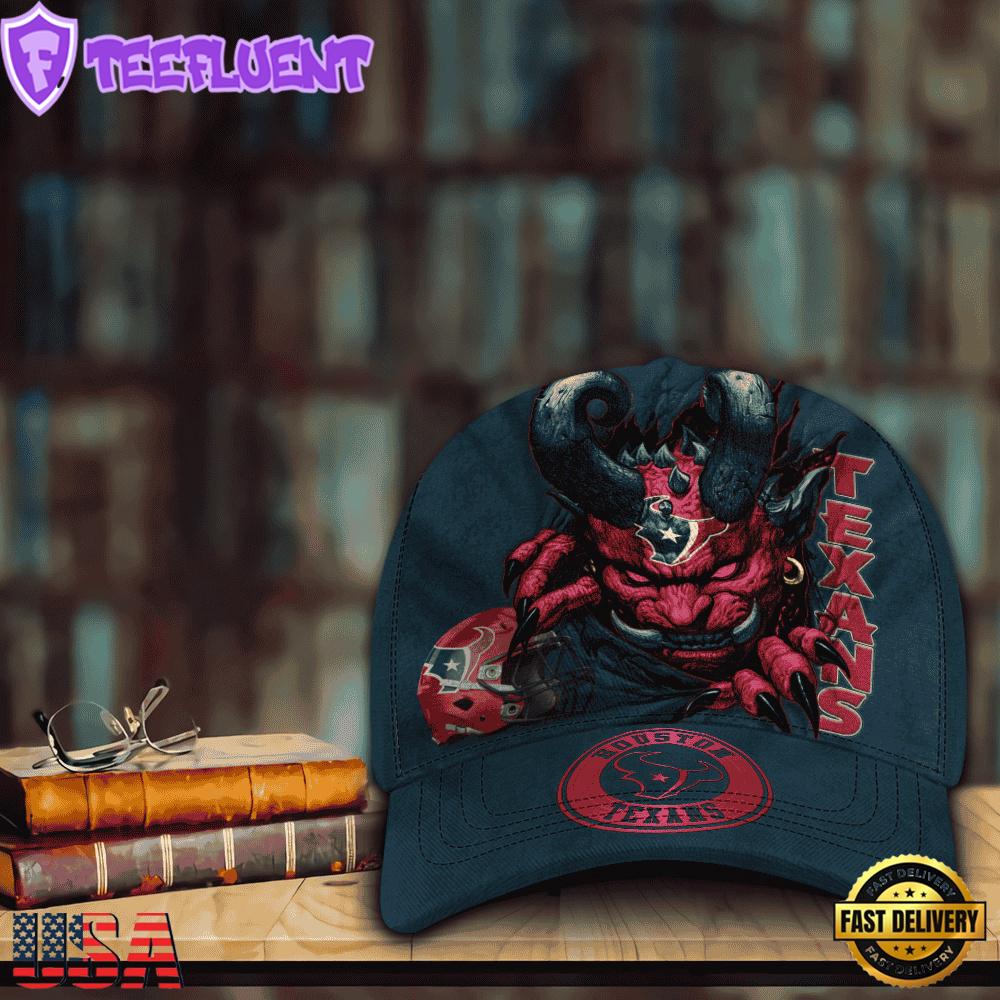 Custom Name And Number NFL Houston Texans Demonhead Baseball Cap