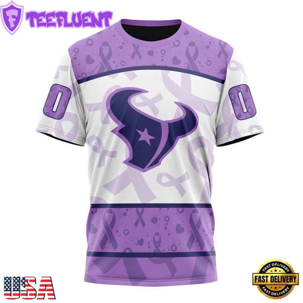 Custom Name And Number NFL Houston Texans Football Team Fight Cancer 3D T-Shirt