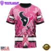 Custom Name And Number NFL Houston Texans Pink Breast Cancer 3D T-Shirt