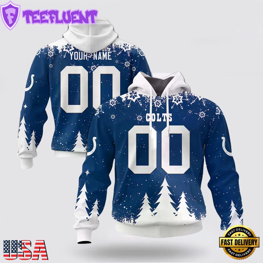 Custom Name And Number NFL Indianapolis Colts Christmas Spirit All Over Print Hoodie Shirt