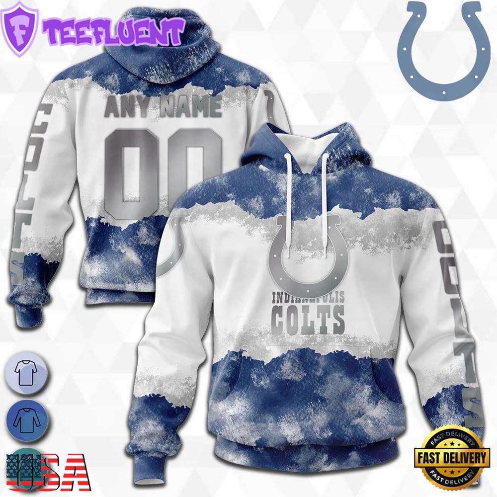 Custom Name And Number NFL Indianapolis Colts Color Christmas 3D Hoodie Shirt