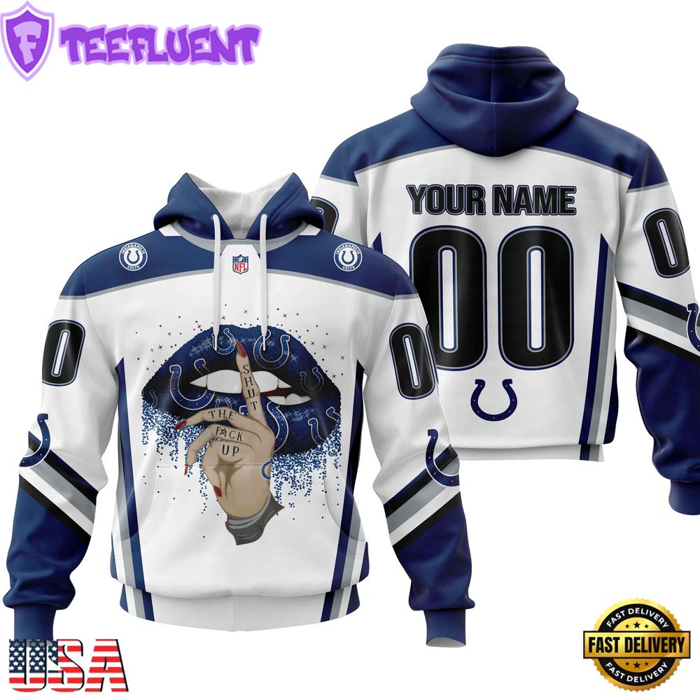 Custom Name And Number NFL Indianapolis Colts Lips All Over Print Hoodie