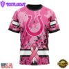 Custom Name And Number NFL Indianapolis Colts Pink Breast Cancer 3D T-Shirt