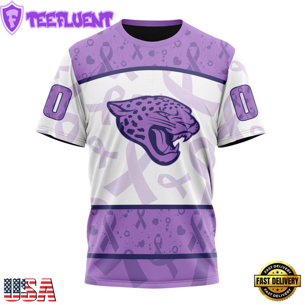 Custom Name And Number NFL Jacksonville Jaguars Football Team Fight Cancer 3D T-Shirt