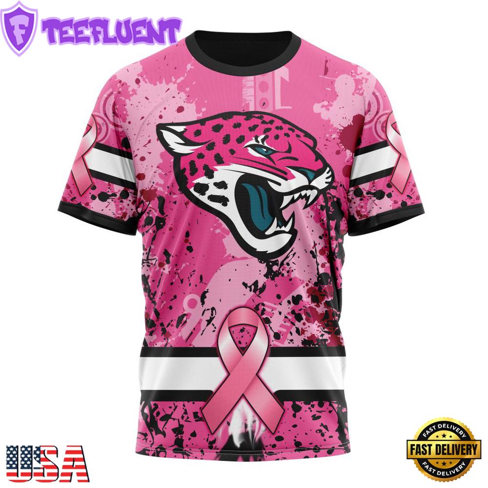 Custom Name And Number NFL Jacksonville Jaguars Pink Breast Cancer 3D T-Shirt