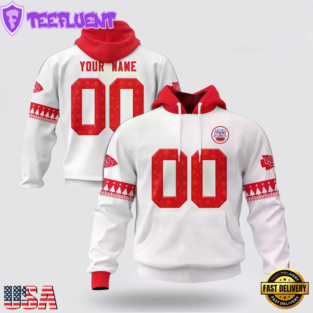 Custom Name And Number NFL Kansas City Chiefs Christmas Spirit All Over Print Hoodie Shirt