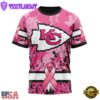 Custom Name And Number NFL Kansas City Chiefs Pink Breast Cancer 3D T-Shirt