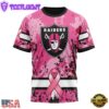 Custom Name And Number NFL Las Vegas Raiders Pink Breast Cancer 3D T-Shirt