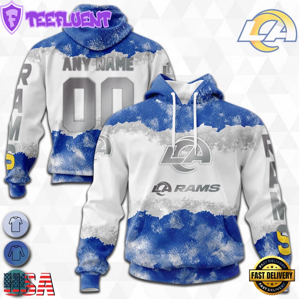 Custom Name And Number NFL Los Angeles Rams Color Christmas 3D Hoodie Shirt