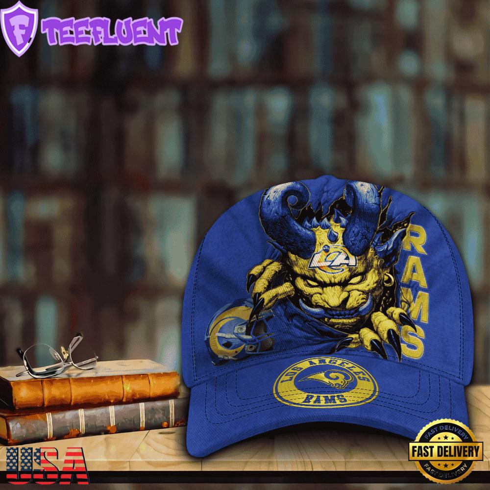 Custom Name And Number NFL Los Angeles Rams Demonhead Baseball Cap