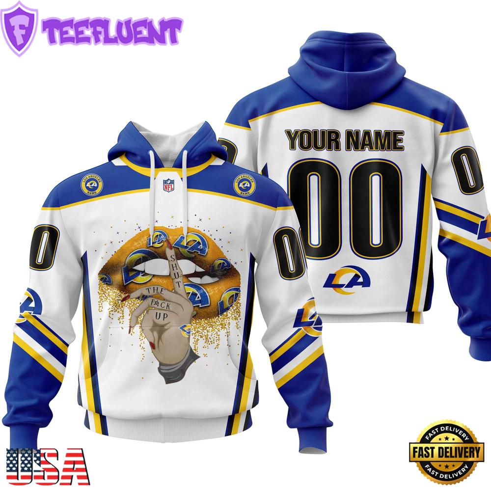 Custom Name And Number NFL Los Angeles Rams Lips All Over Print Hoodie