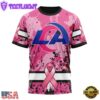 Custom Name And Number NFL Los Angeles Rams Pink Breast Cancer 3D T-Shirt