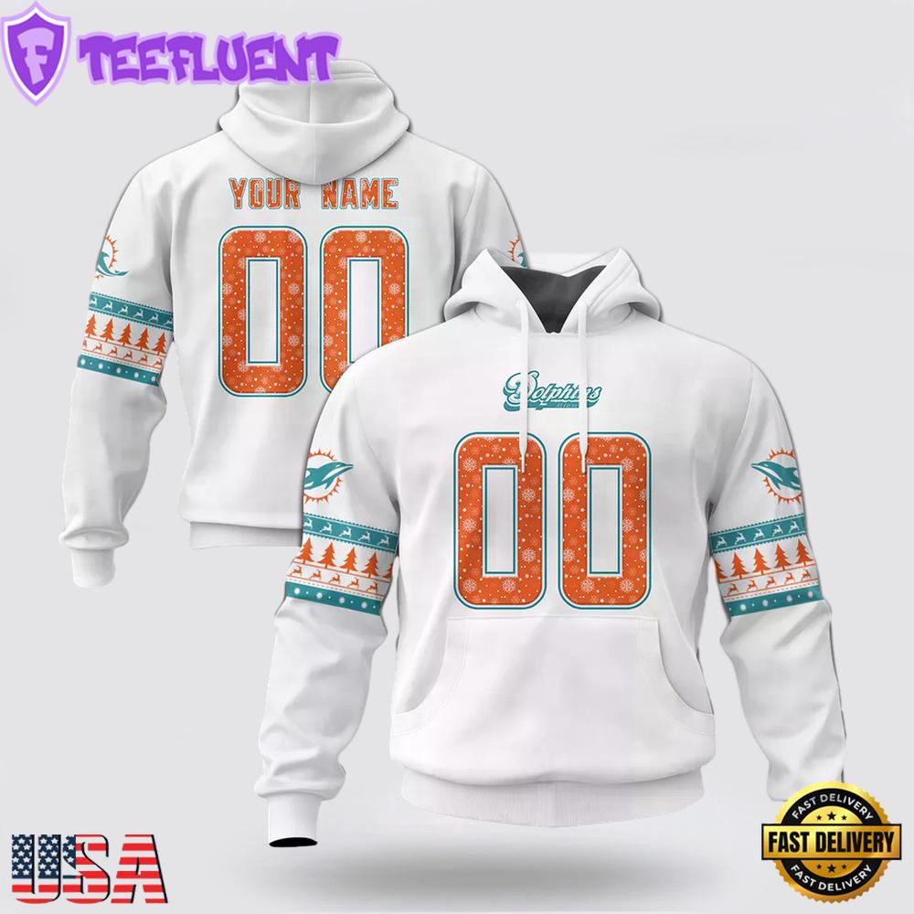 Custom Name And Number NFL Miami Dolphins Christmas Spirit All Over Print Hoodie Shirt