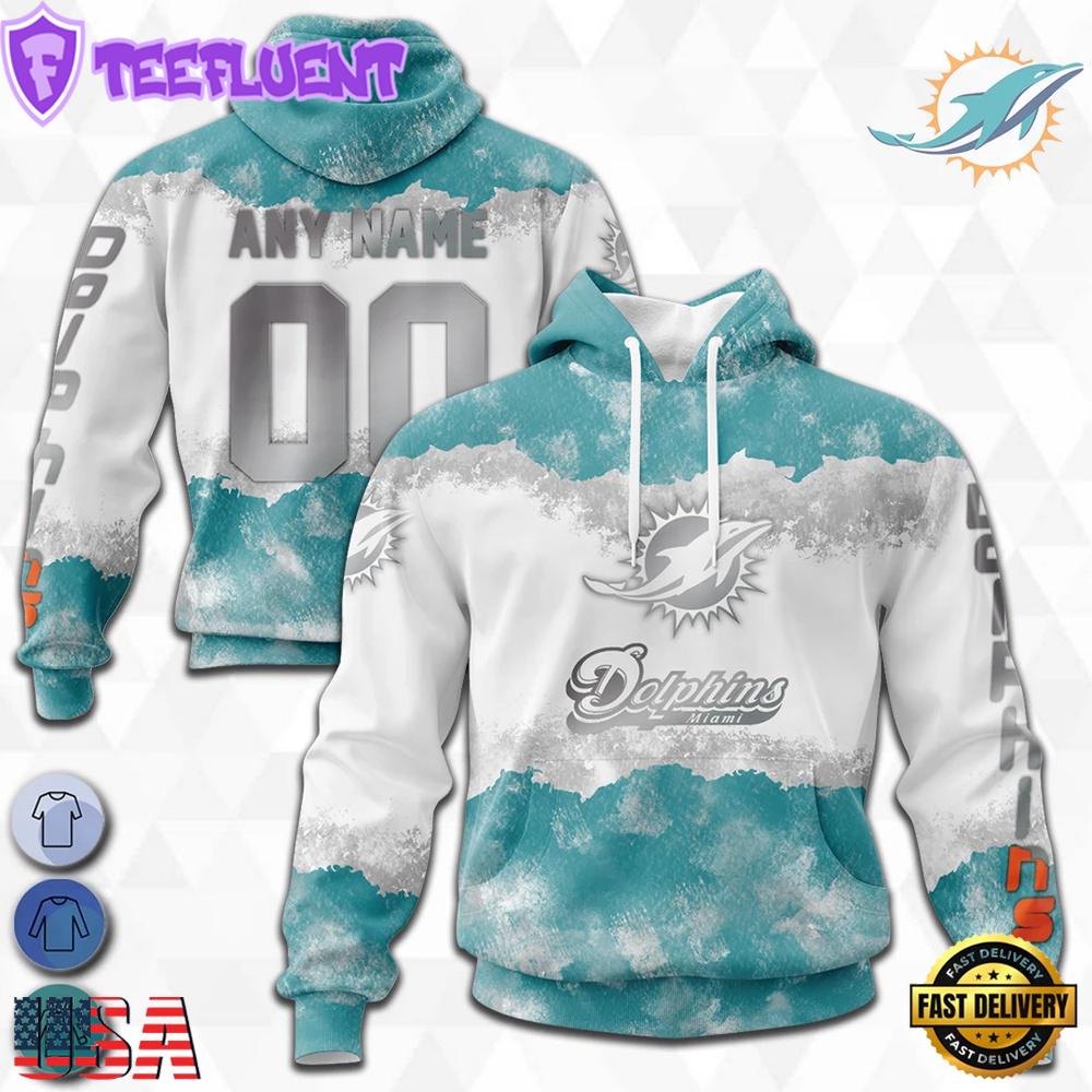 Custom Name And Number NFL Miami Dolphins Color Christmas 3D Hoodie Shirt